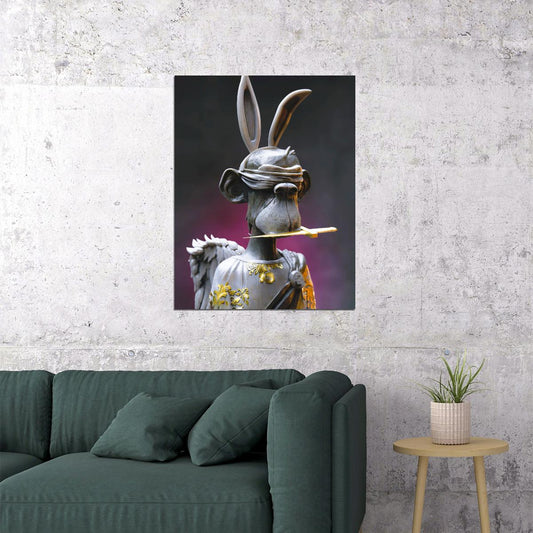Statue Angel Monkey Rabbit Ears With Dagger Blindfold Wings Pop Art Poster - xonomax
