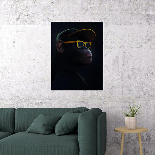 The Monkey in the Cap and Sunglasses Animal Art Poster - xonomax