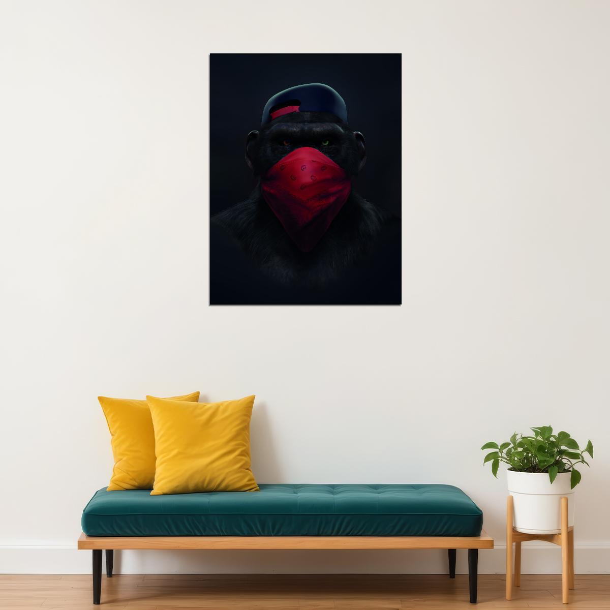 Monkey In Red Balaclava Pop Art Poster - xonomax