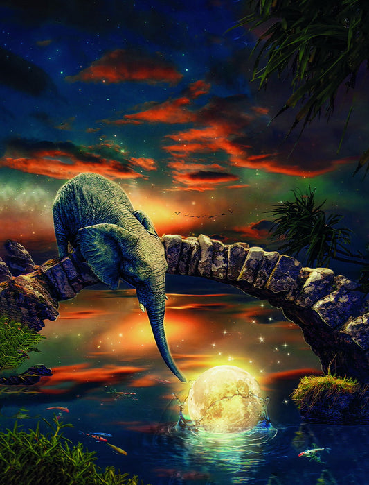 Elephant Cosmic Connection Catch The Moon Animal Art Poster - xonomax