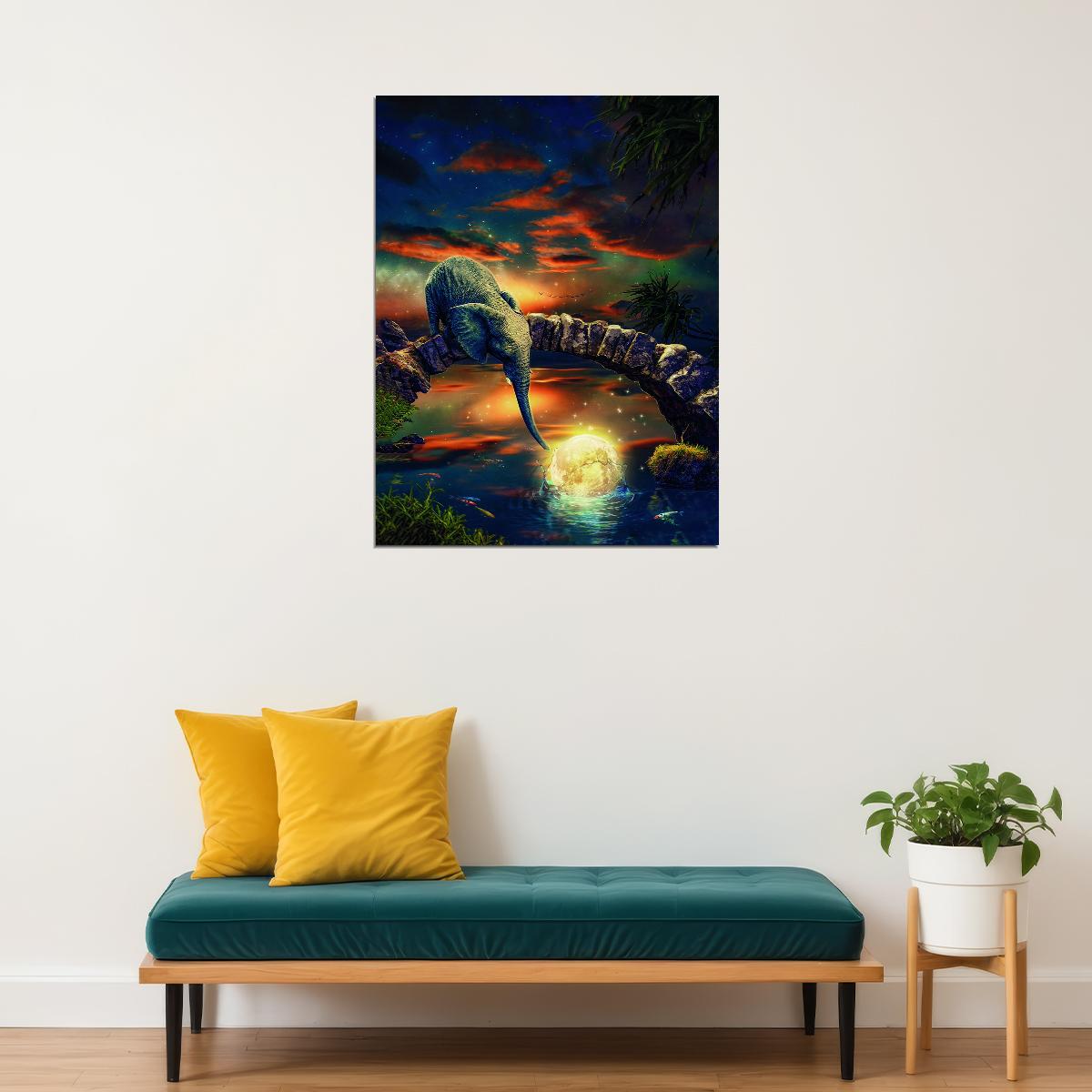 Elephant Cosmic Connection Catch The Moon Animal Art Poster - xonomax