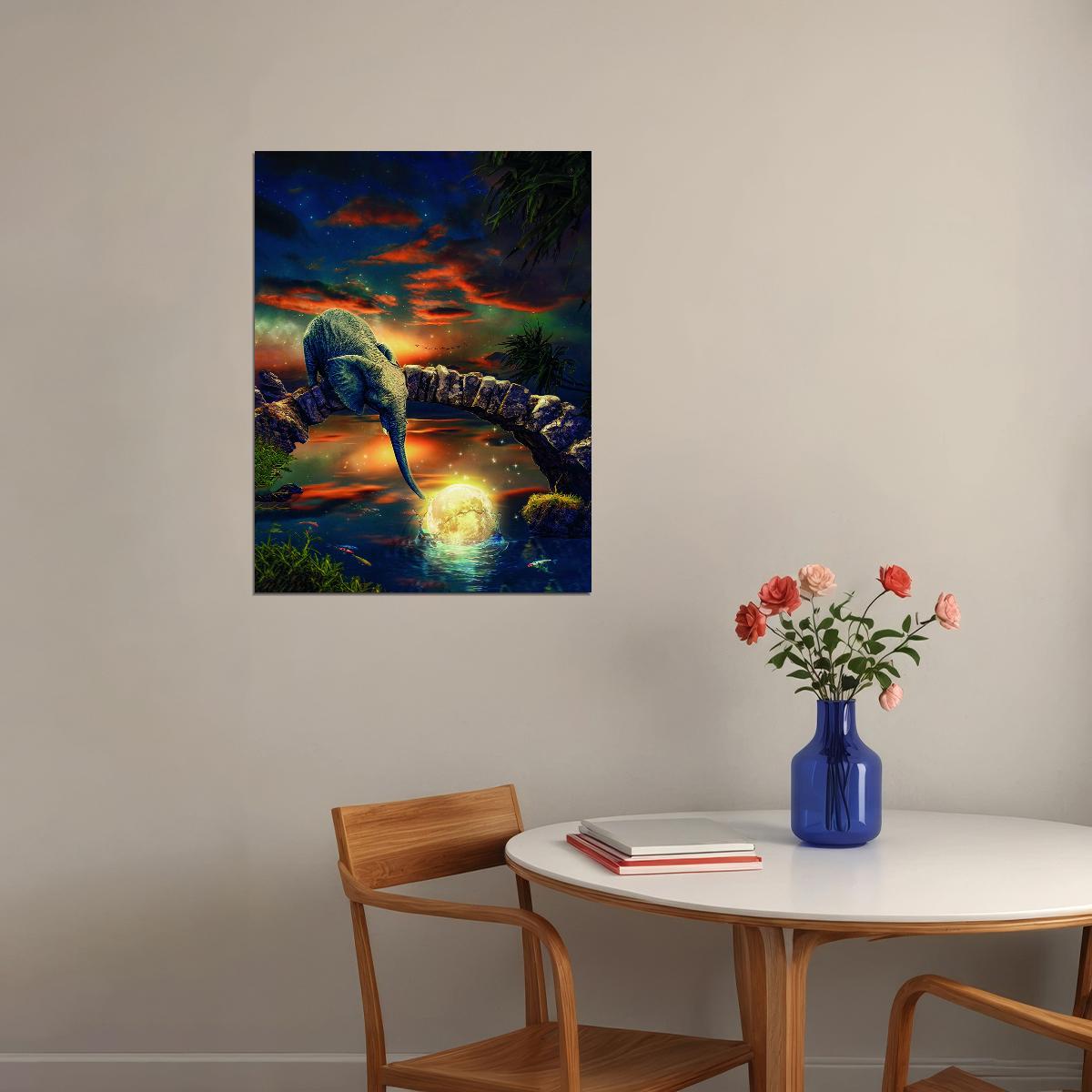 Elephant Cosmic Connection Catch The Moon Animal Art Poster - xonomax