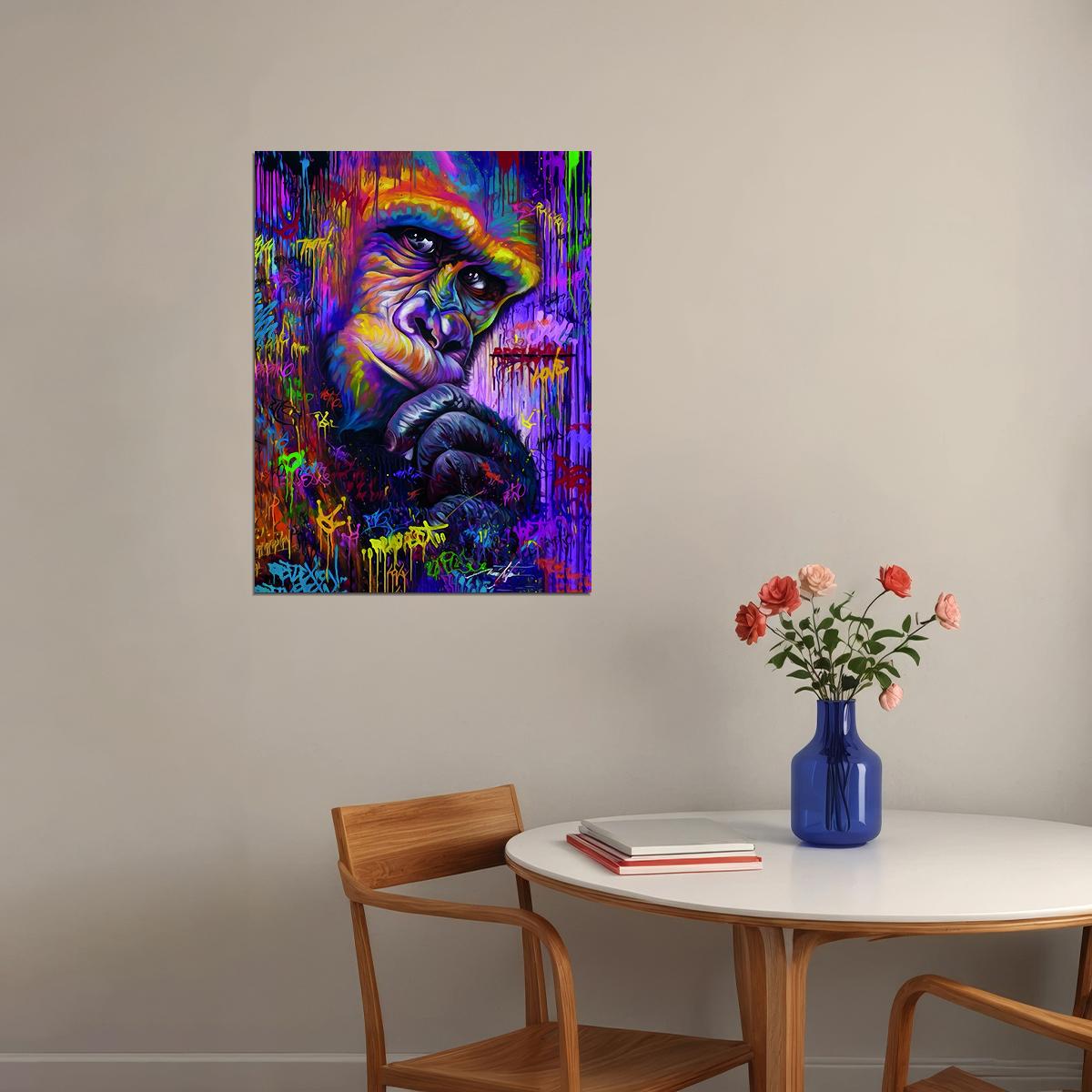 Monkey Brooding Pop Art Colorfull Graffiti Pop Art Poster Multicolor Watercolor - xonomax