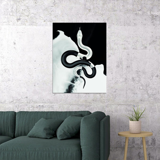 The Dance of Light and Dark: Snake Symbol Circle of Life and Death Animal Art Poster - xonomax