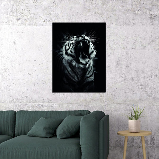 Power in the Darkness Tiger Black and White Animal Art Poster - xonomax