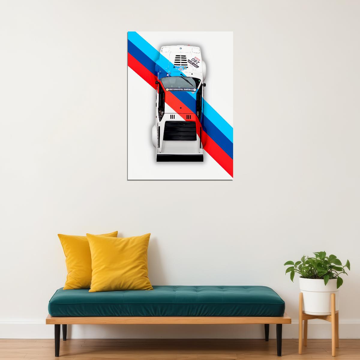 Old Sport Car BMW Red Blue White Brand Colors Poster