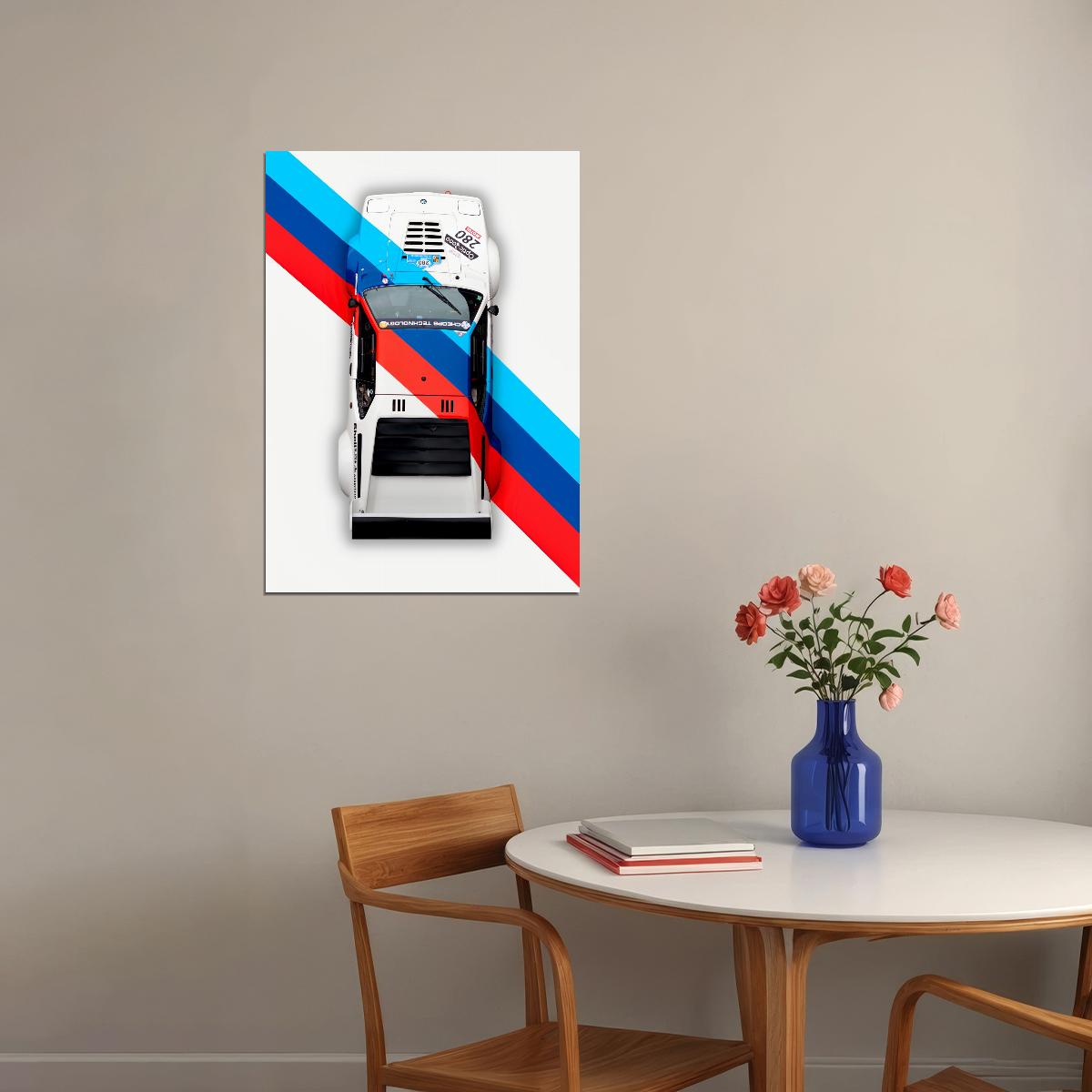 Old Sport Car BMW Red Blue White Brand Colors Poster
