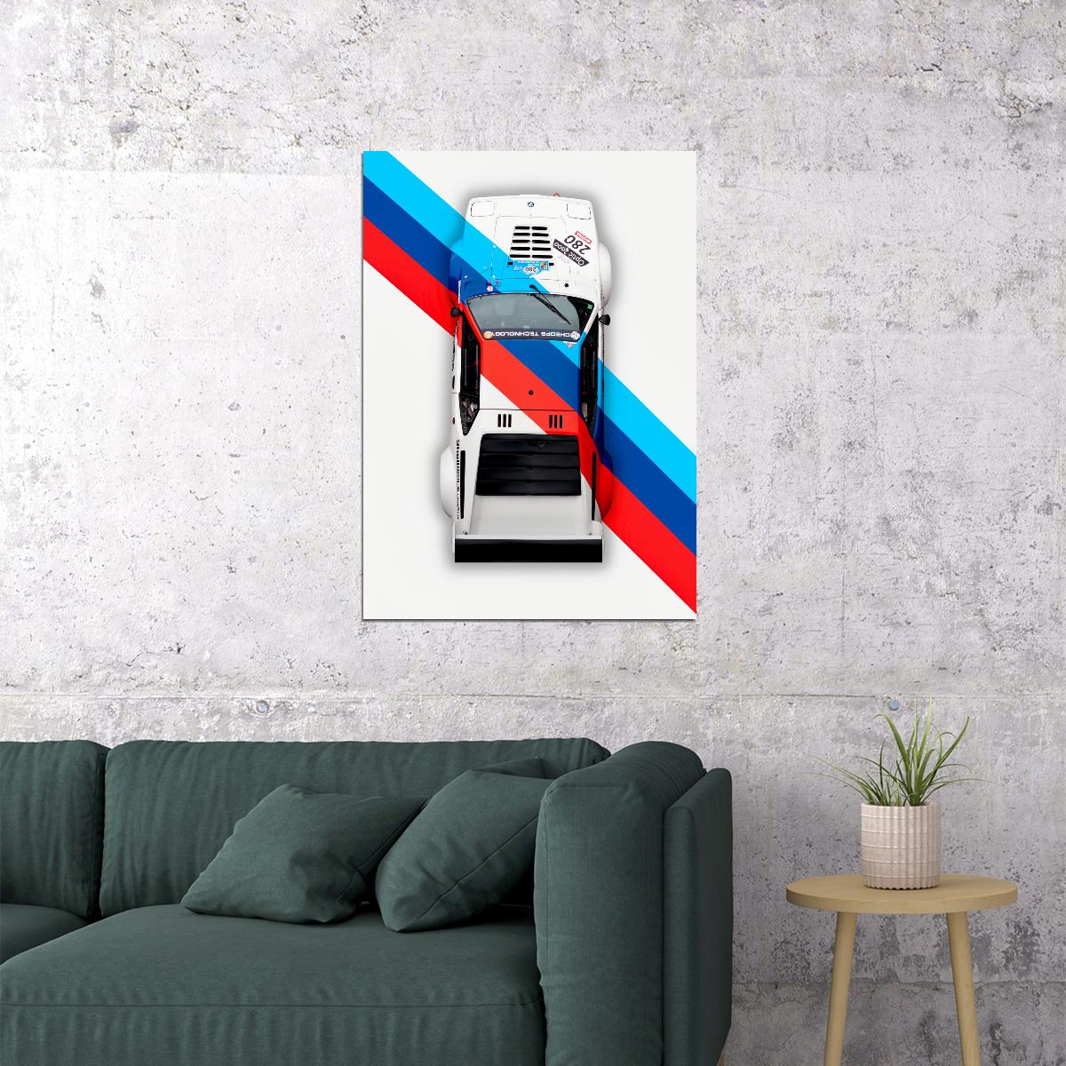 Old Sport Car BMW Red Blue White Brand Colors Poster