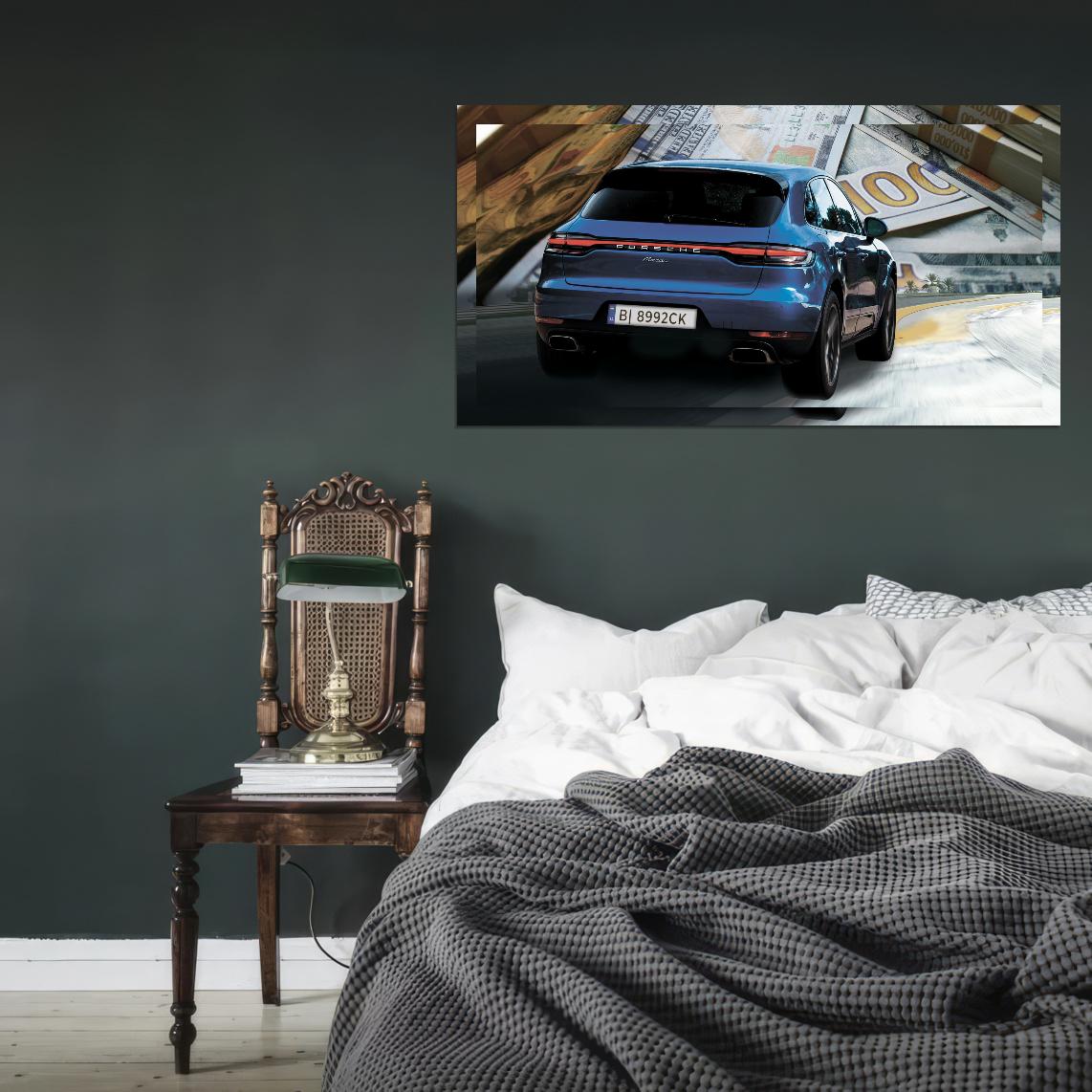Blue Porshe Macan On Money Background Poster