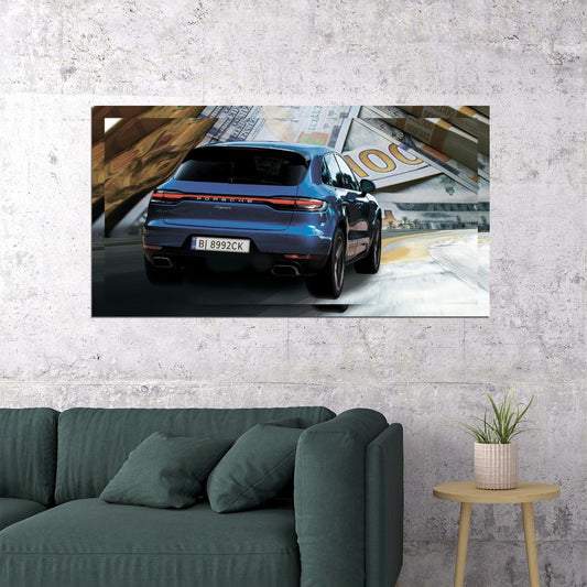 Blue Porshe Macan On Money Background - xonomax
