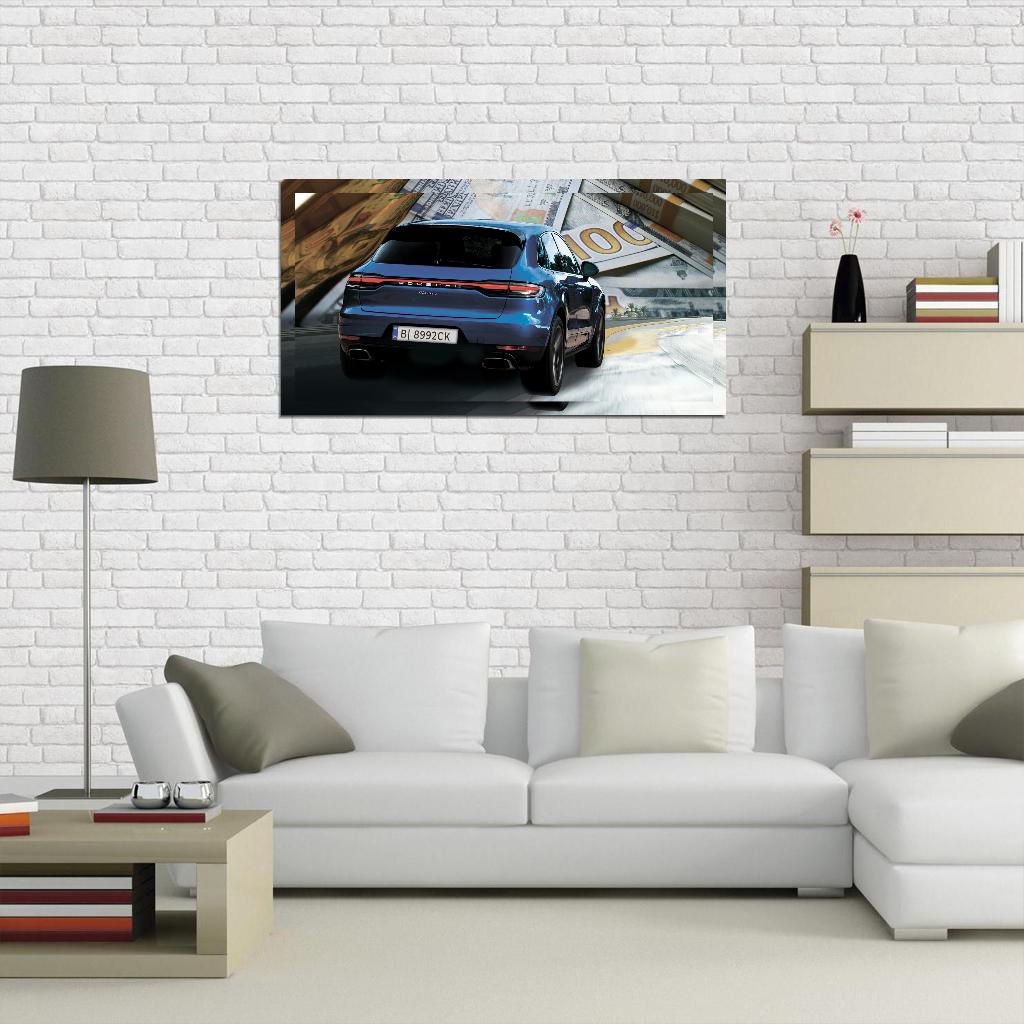 Blue Porshe Macan On Money Background Poster