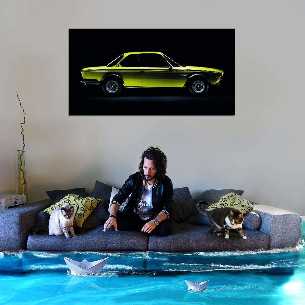 Neon Old BMW Car Poster