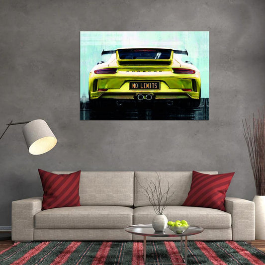 Yellow Sportcar Porshe No Limits Quote Poster - xonomax