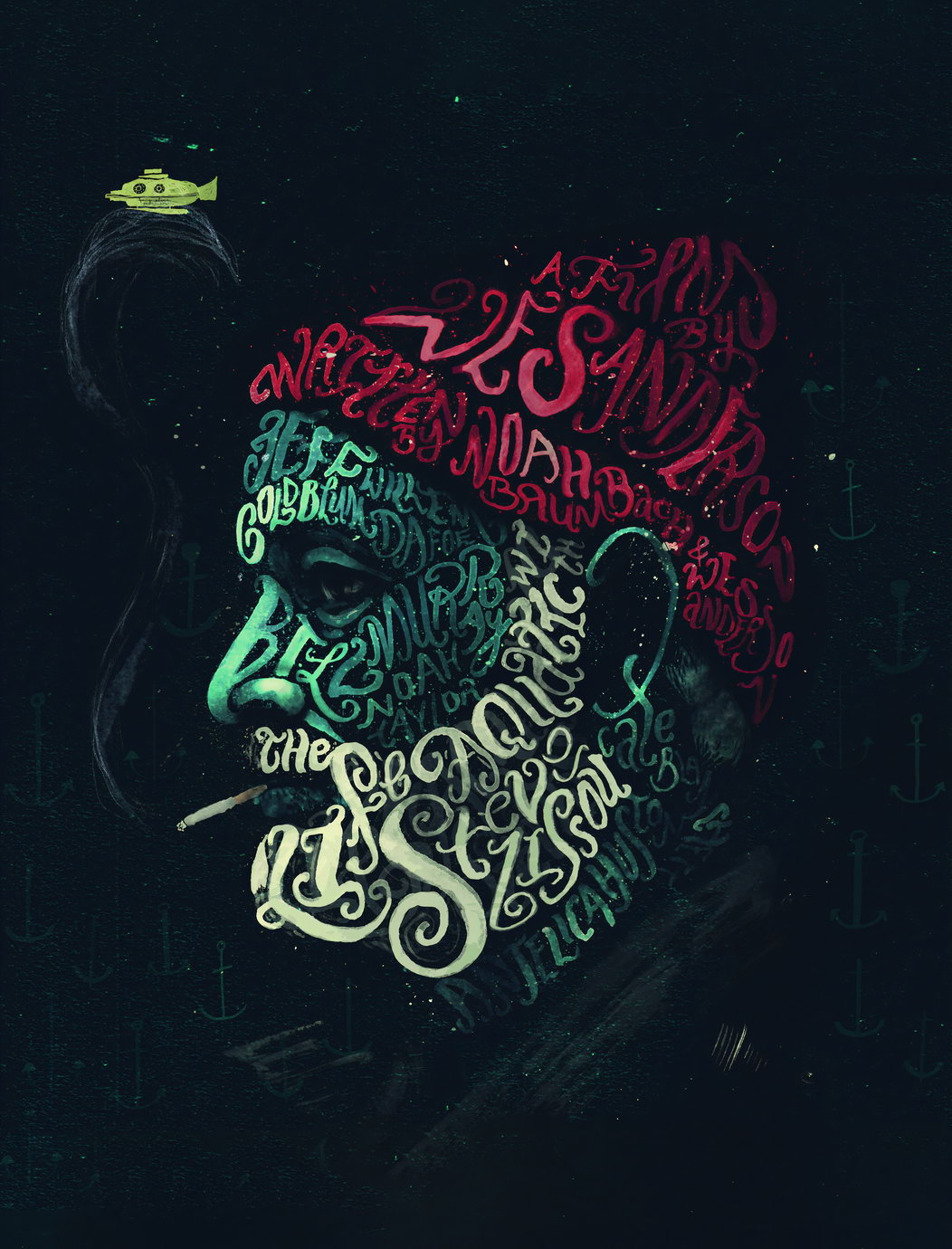 The Life Aquatic with Steve Zissou Typography Art Typographic Portrait Poster Calligraphy Design - xonomax