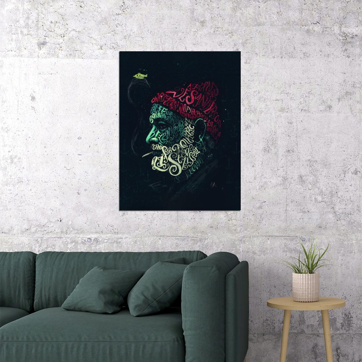 The Life Aquatic with Steve Zissou Typography Art Typographic Portrait Poster Calligraphy Design - xonomax
