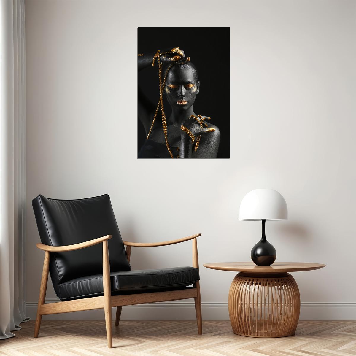 African Girl Art Black And Gold Posters Holding Golden Jewelry Black Women - xonomax