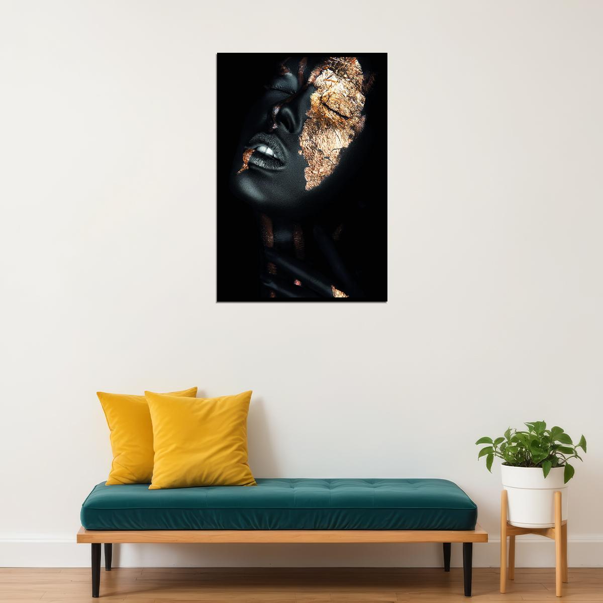 African Black Woman Posters Close Eyes Gold Foils Oil - xonomax