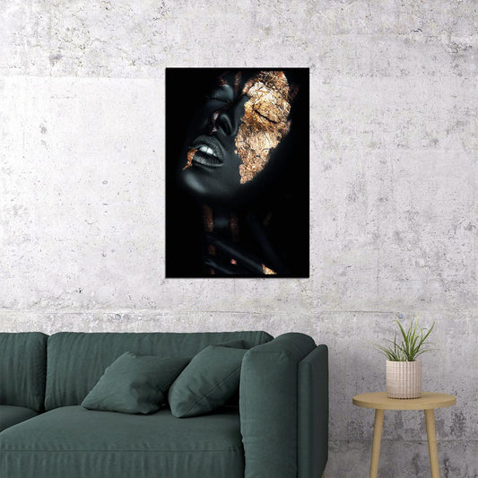 African Black Woman Posters Close Eyes Gold Foils Oil - xonomax