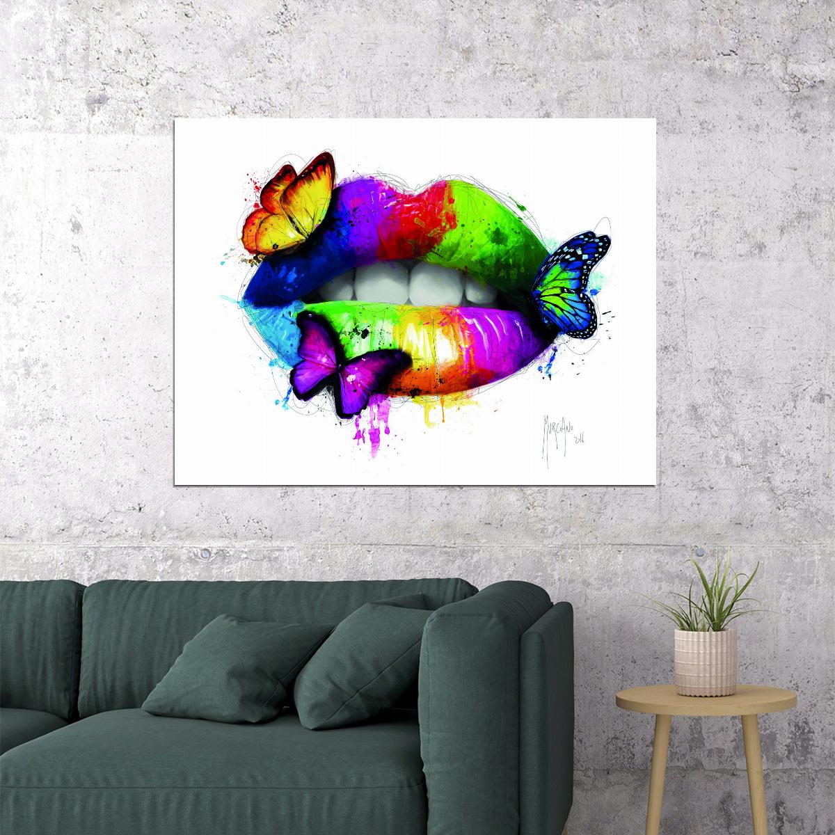 Women Lips Colorful Poster Butterfly Kiss Multicolor Wall Art - xonomax