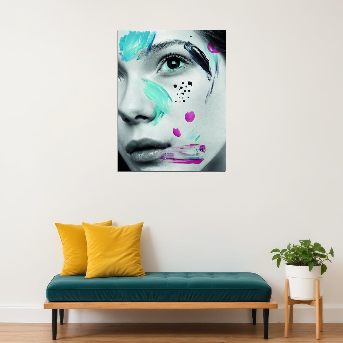 Women Colorful Poster Girl Makeup Art Painting Multicolor - xonomax