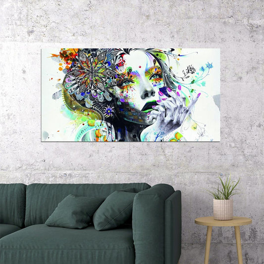 Abstraction Painting Girl Poster Flowers Hand Wall Art - xonomax