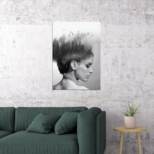 Black And White Girl Poster Diamond Painting Exquisite Embroidery Horizontal Forest - xonomax