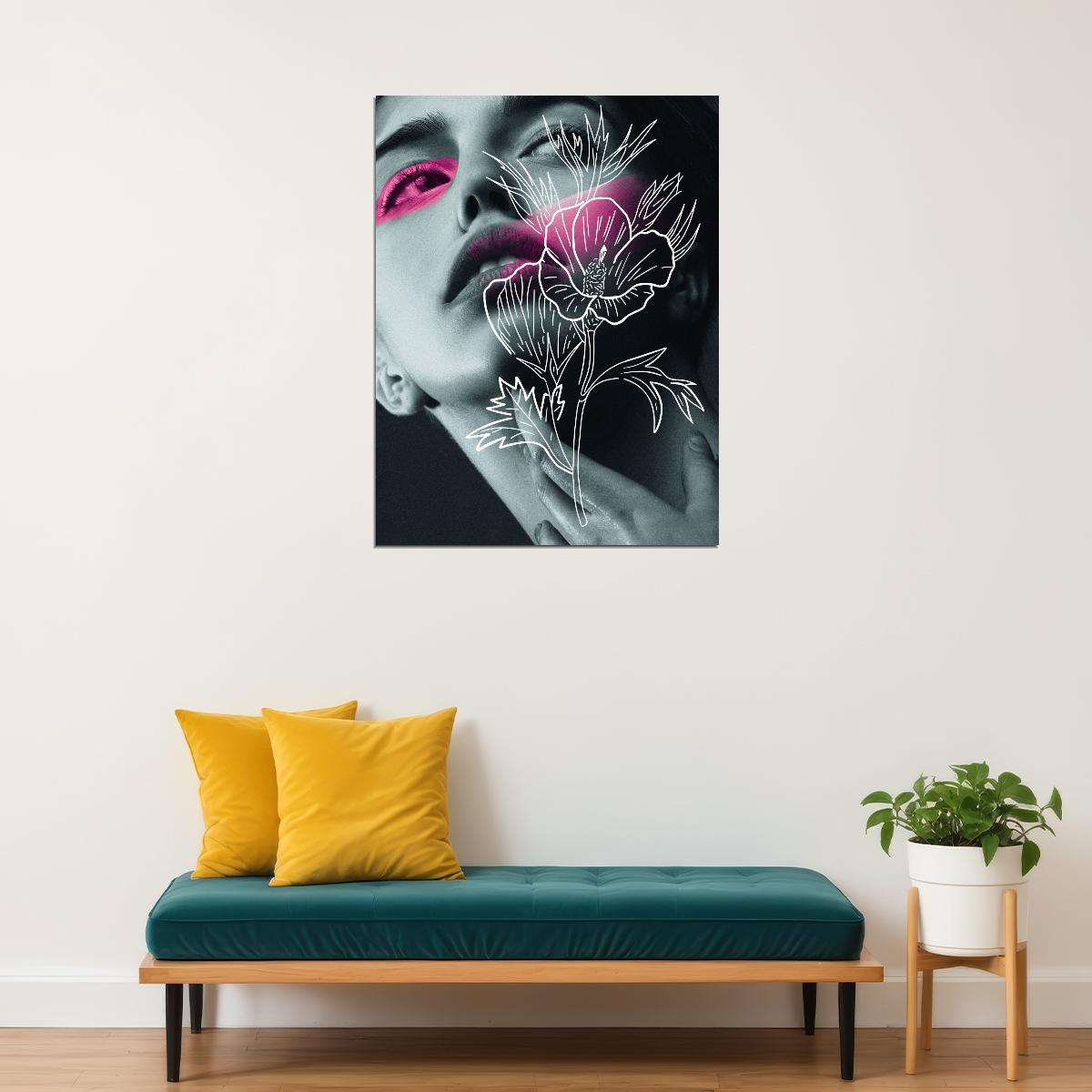 Diamond Painting Girl Poster Artwork White Flower Wall Art Modern Pink Woman Makeup - xonomax