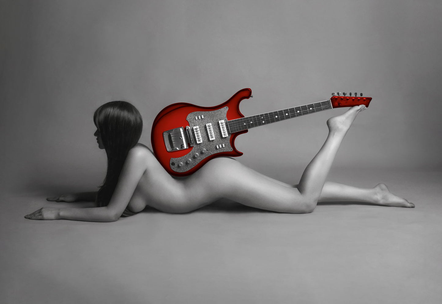 Sexy Nude Poster Woman Red Guitar Painting Black and White Girl Wall Art - xonomax