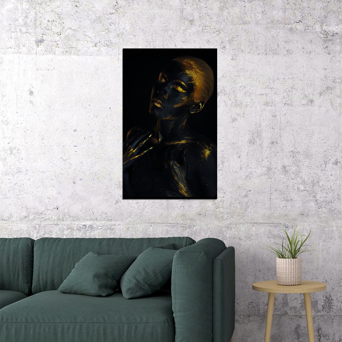 African Black Gold Female Poster Fashion Body Painting Wall Art Picture Print - xonomax