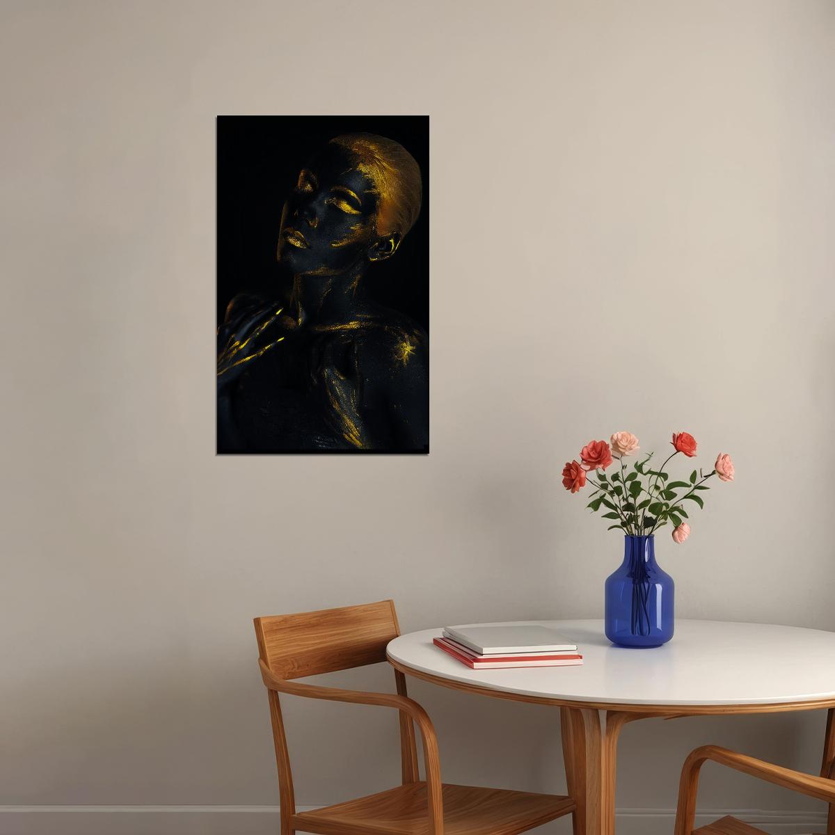 African Black Gold Female Poster Fashion Body Painting Wall Art Picture Print - xonomax