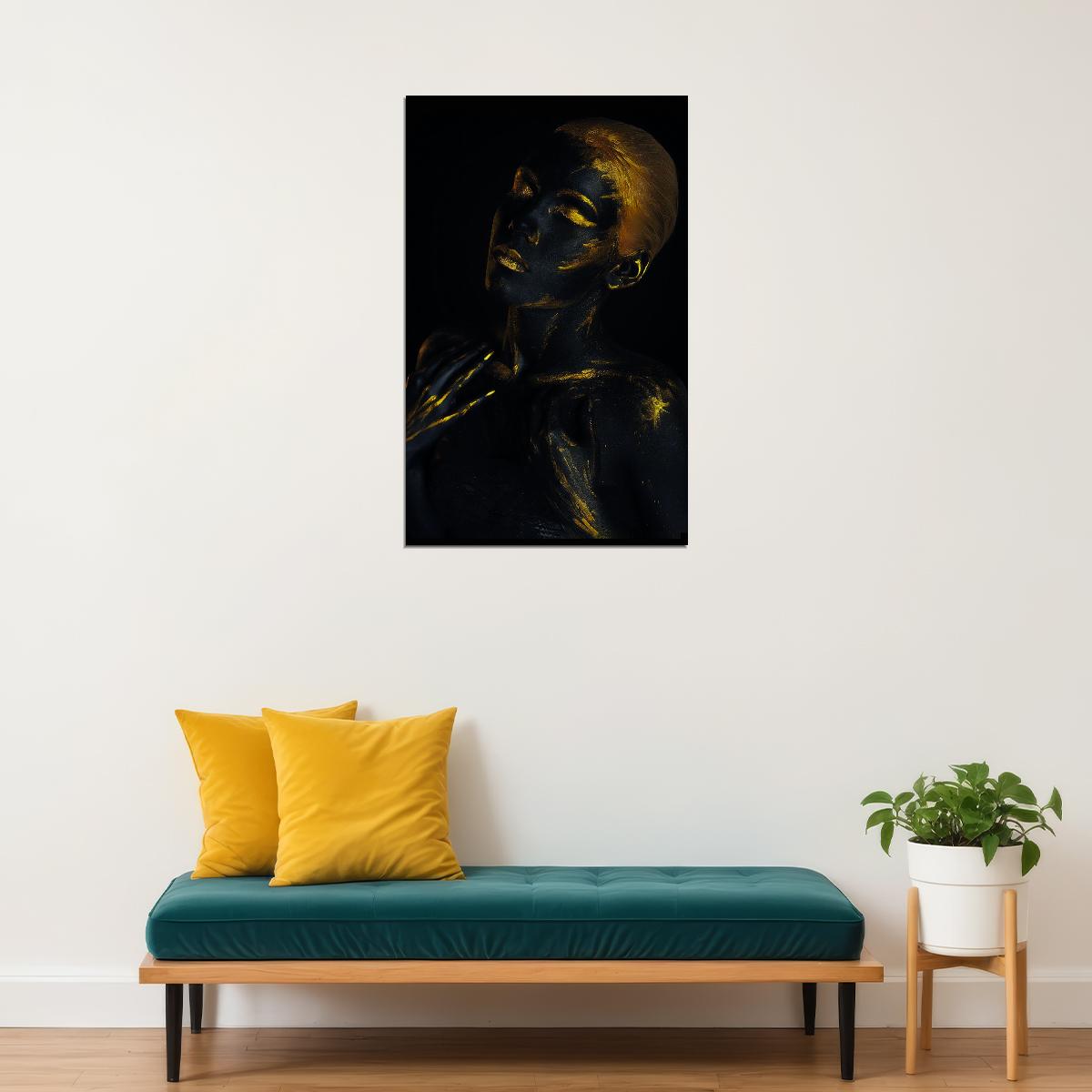 African Black Gold Female Poster Fashion Body Painting Wall Art Picture Print - xonomax