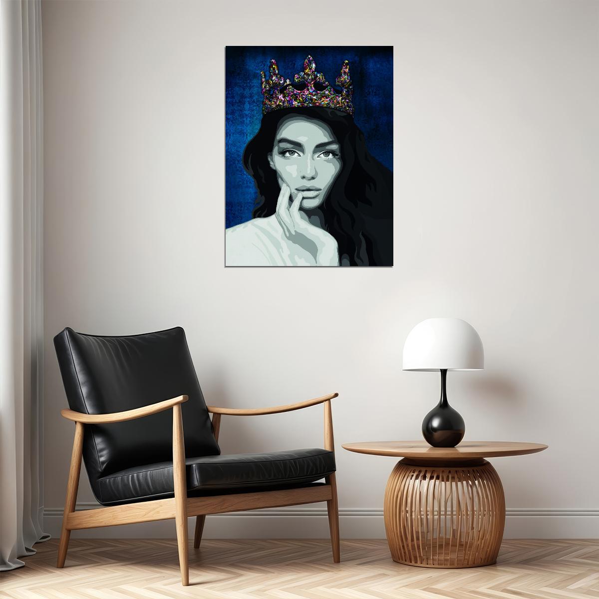 Painting Queen Poster Woman Colorful Crown Blue Artwork Girl Wall Art - xonomax