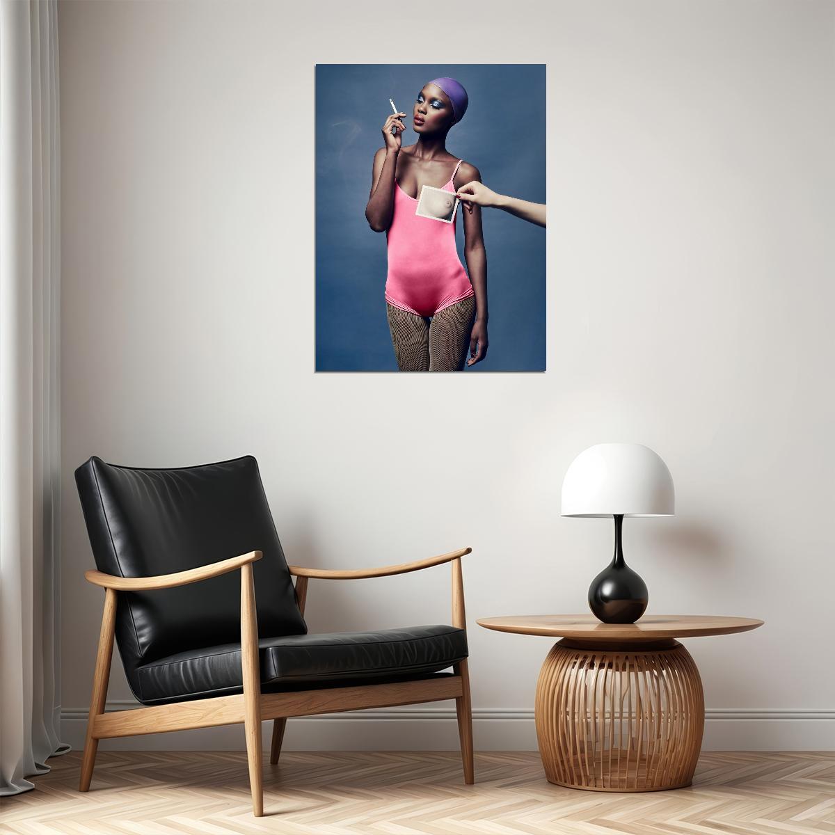Free The Nipple Black Woman Blue Rose Swimsuit Poster Wall Art - xonomax