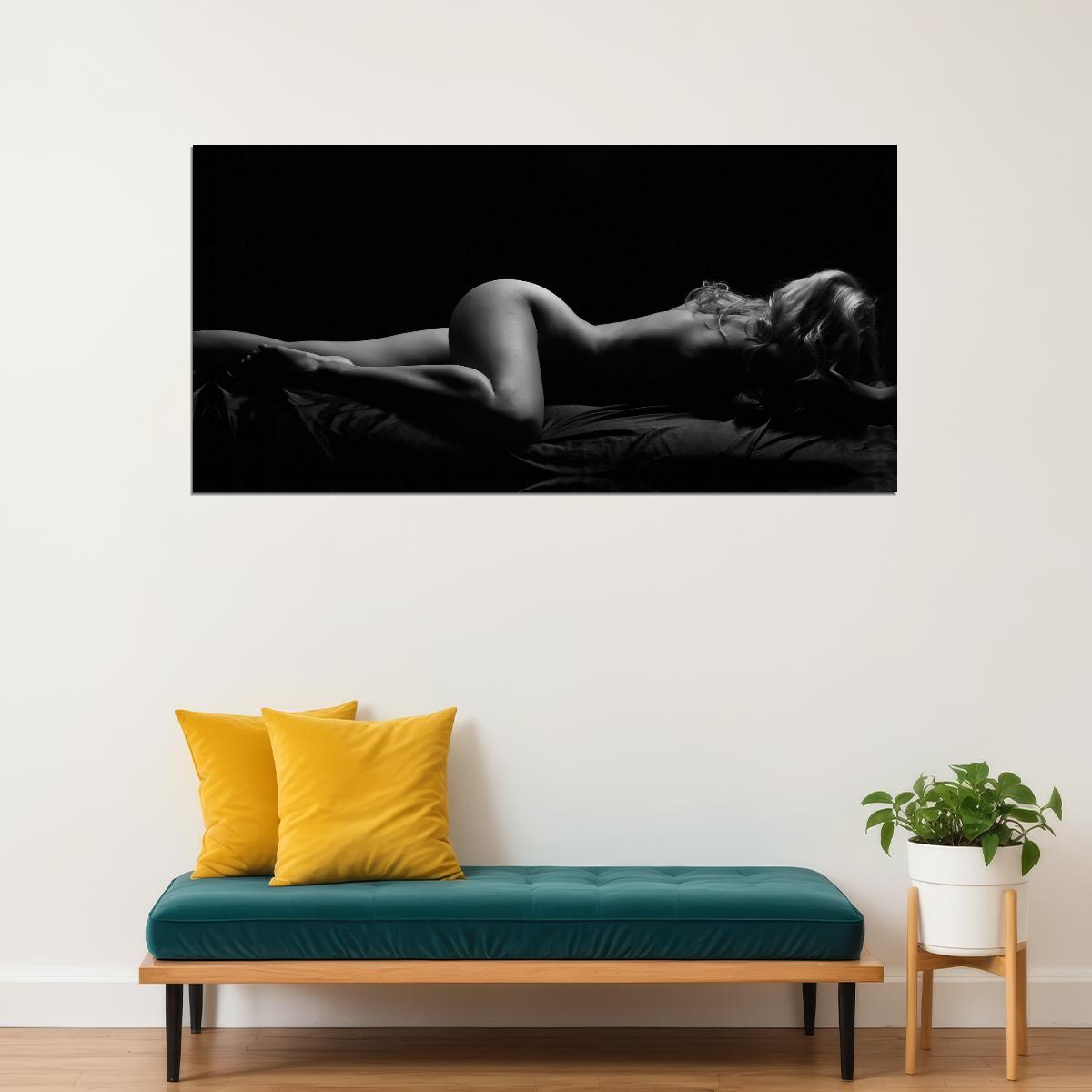 Sexy Nude Poster Sleeping Woman Painting Black and White Style Girl Wall Art - xonomax