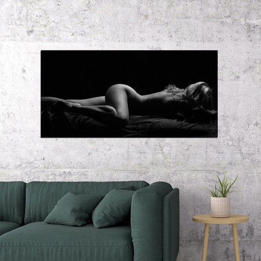 Sexy Nude Poster Sleeping Woman Painting Black and White Style Girl Wall Art - xonomax