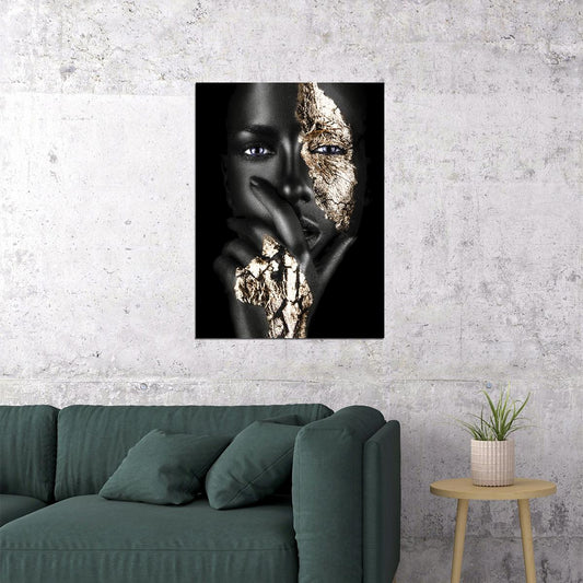 African Black Woman Posters With Gold Foils Hand Oil Painting Print Wall Art - xonomax