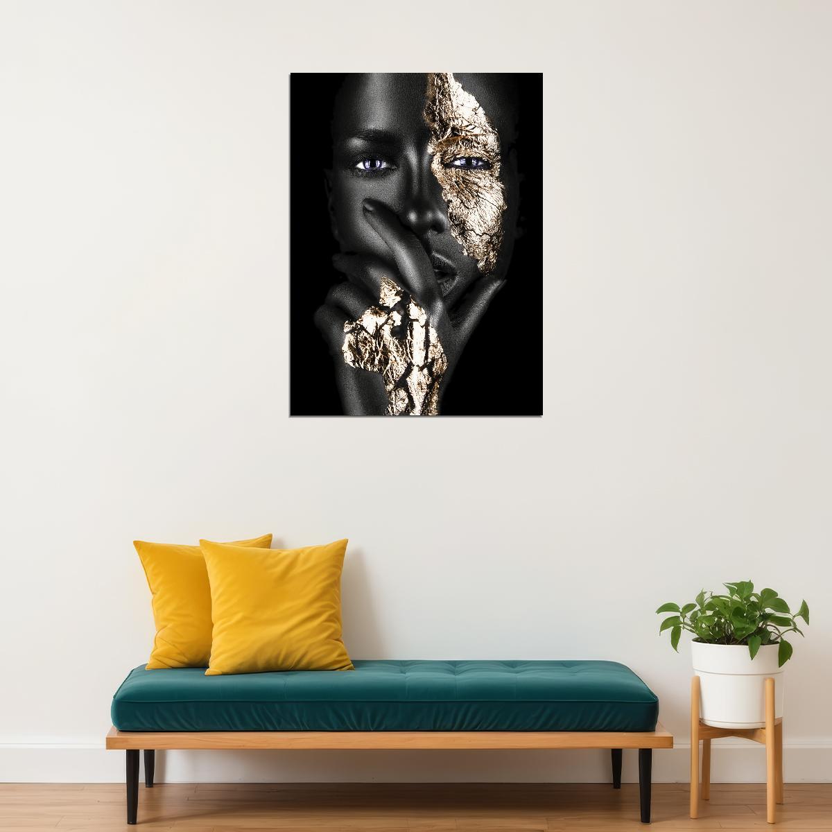 African Black Woman Posters With Gold Foils Hand Oil Painting Print Wall Art - xonomax