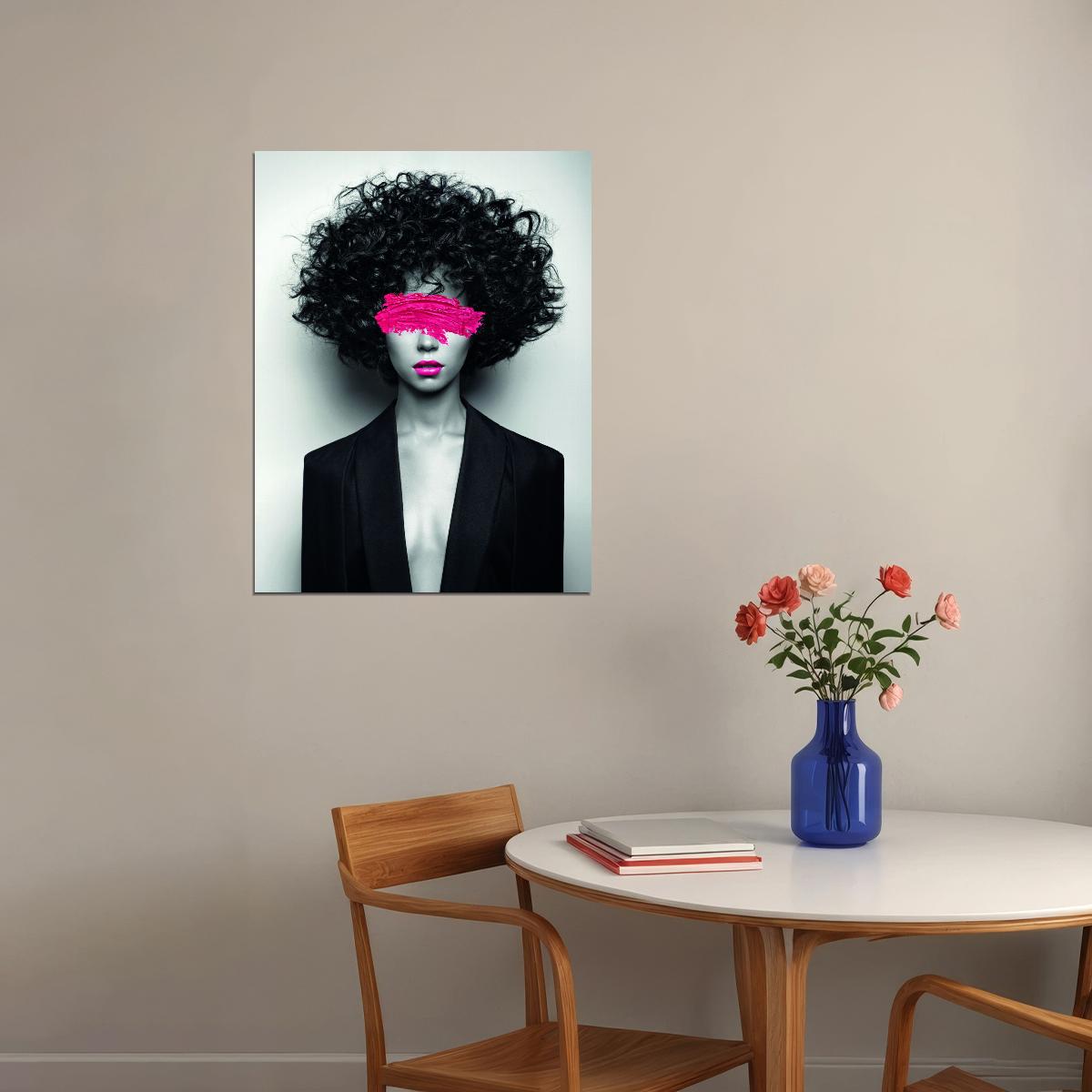The Surprise Of Closed Poster Eyes Pink Lips Black and White Style Wall Art - xonomax