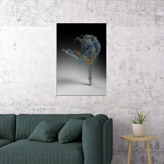 Abstract Dancing Girl Poster Artistic Painting With Gold Thread Artwork Wall Art - xonomax