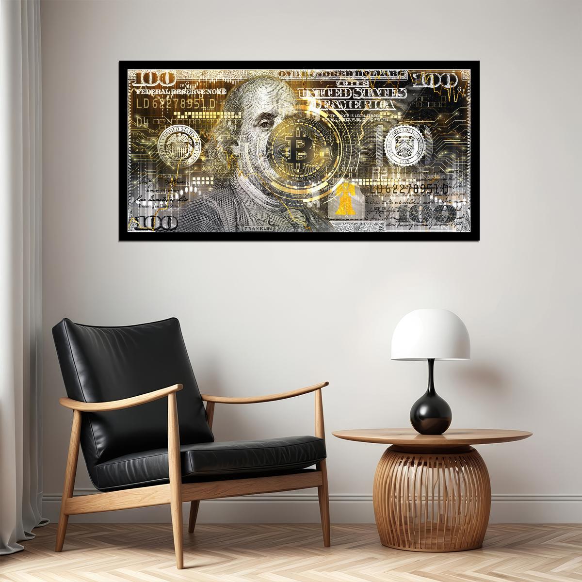 Just One Hundred Bucks Poster Benjamin Franklin Dollar Bitcoin Style Wall Art - xonomax