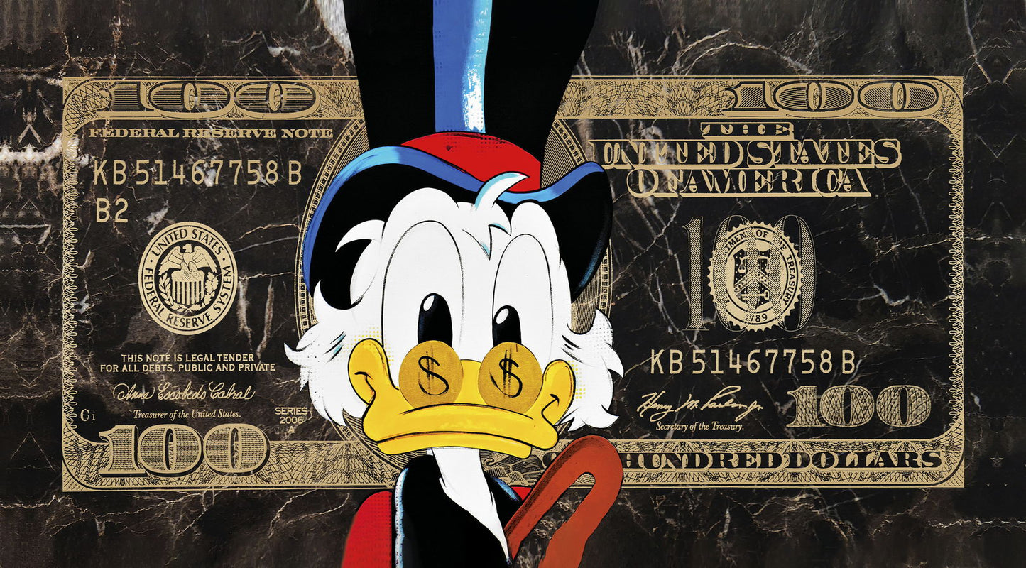 One Hundred Dollar Cartoon Duck Poster Eyes As Bucks Dollar Bill Wall Art - xonomax