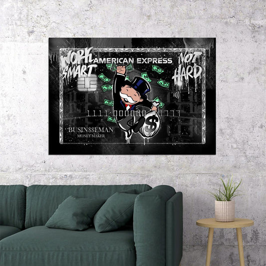 American Express Monopoly Guy Poster Work Smart Not Hard Businessman Money Maker - xonomax