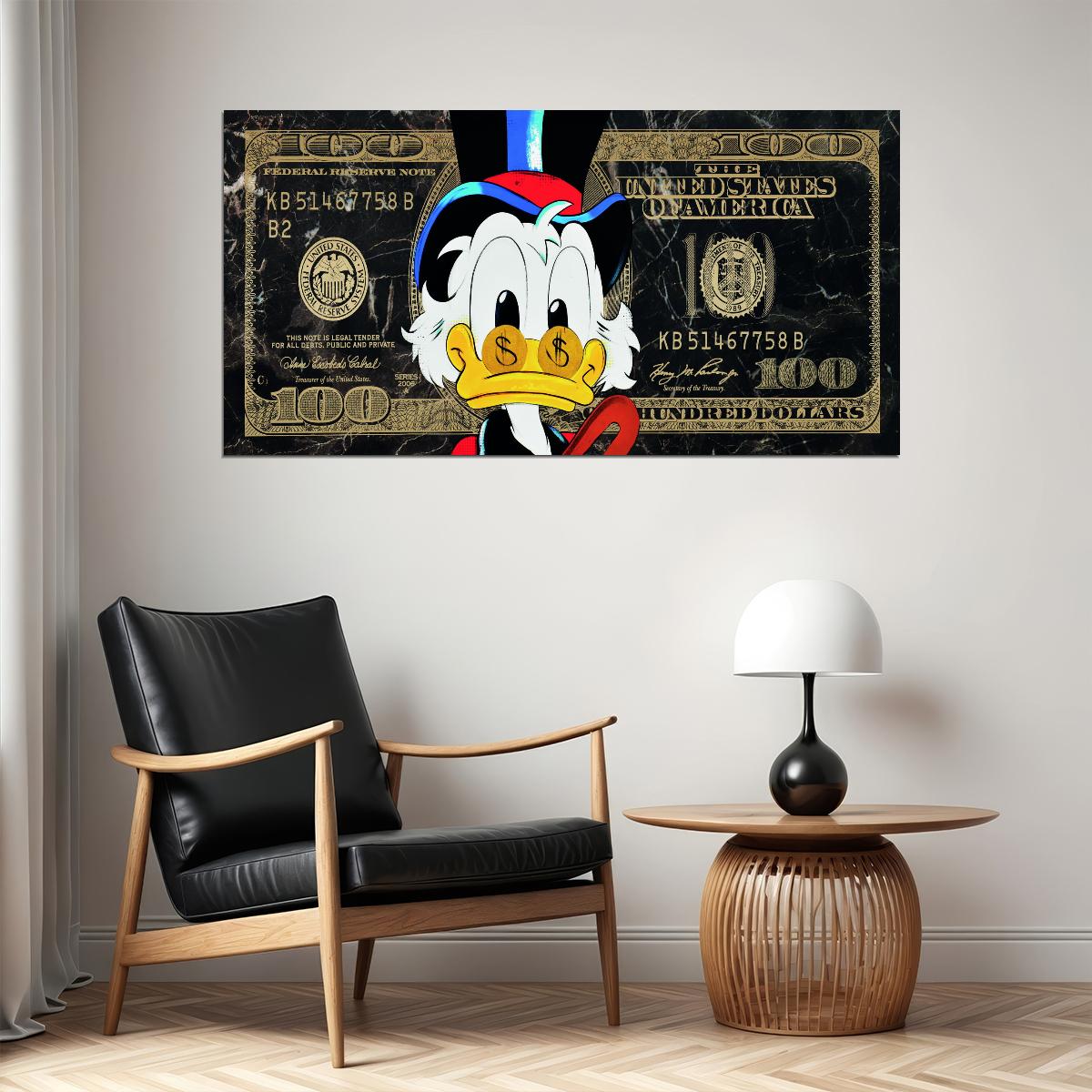 Scrooge McDuck Dollar Bill Pop Art Poster Graffiti Street Art Wealth Cartoon Modern Money Print