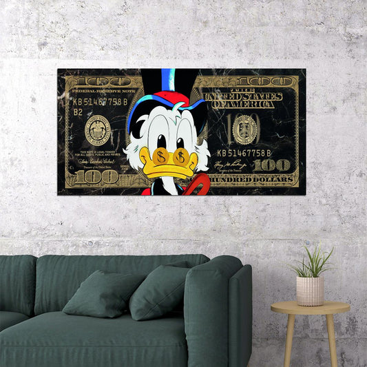 Scrooge McDuck Dollar Bill Pop Art Poster Graffiti Street Art Wealth Cartoon Modern Money Print - xonomax