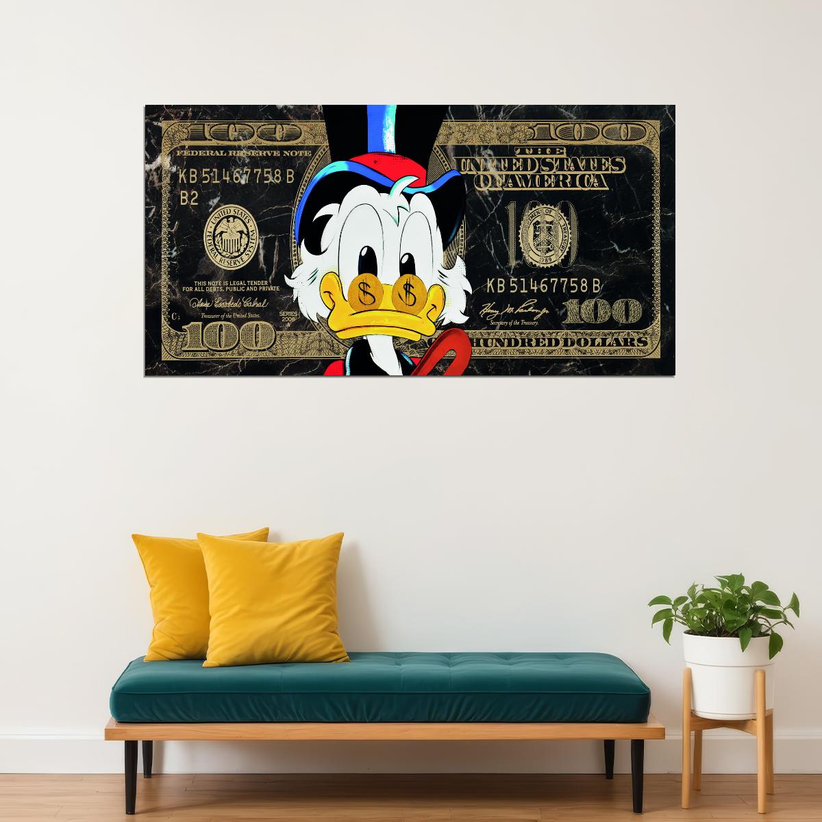 Scrooge McDuck Dollar Bill Pop Art Poster Graffiti Street Art Wealth Cartoon Modern Money Print