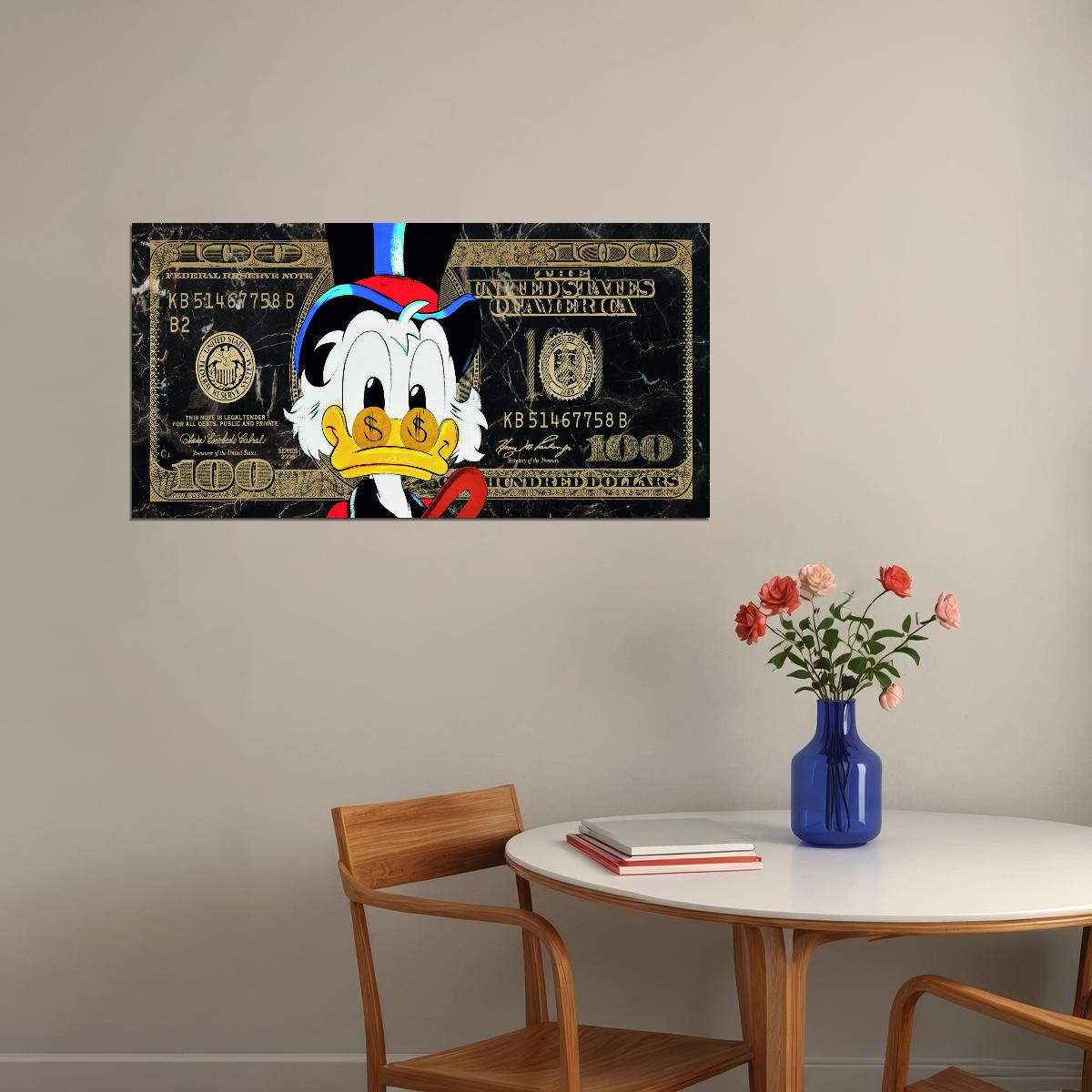Scrooge McDuck Dollar Bill Pop Art Poster Graffiti Street Art Wealth Cartoon Modern Money Print