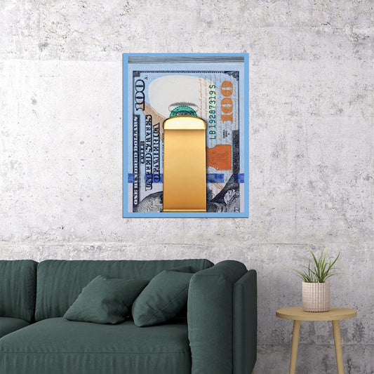 Gold Money Clip Pop Art Poster Modern Cash Luxury Finance Artistic Decorative Print - xonomax