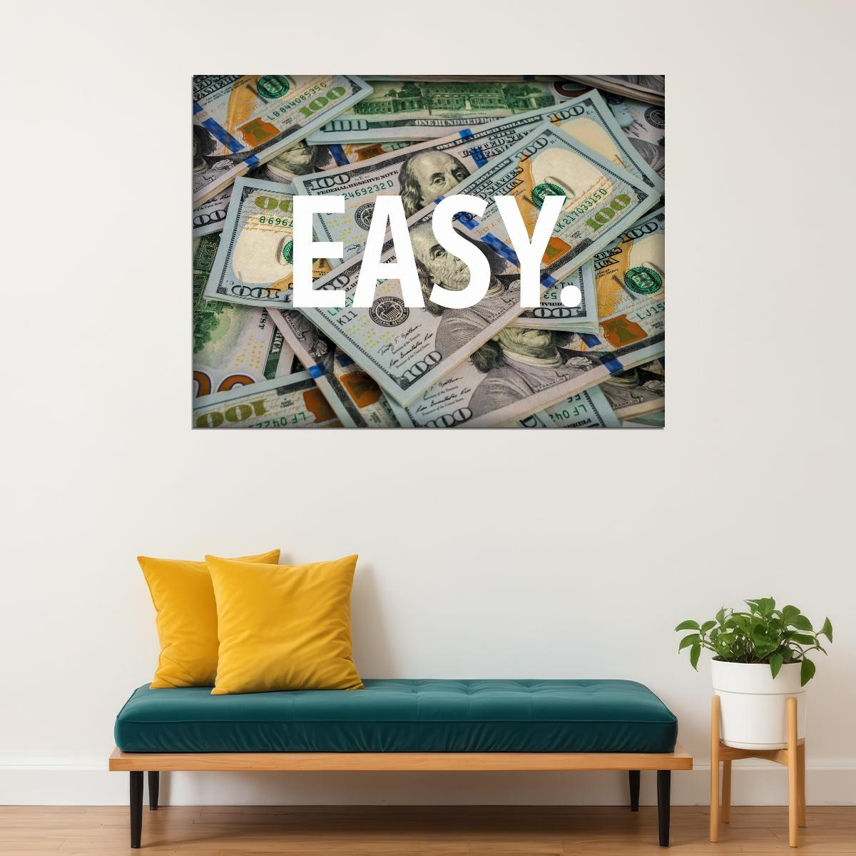 Easy Cash Pop Art Poster Graffiti Street Art Pile of Money Rich Lifestyle Modern Print - xonomax