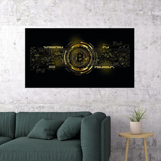 Bitcoin Digital Art Poster Cryptocurrency Future Blockchain Technology Modern Financial Print - xonomax