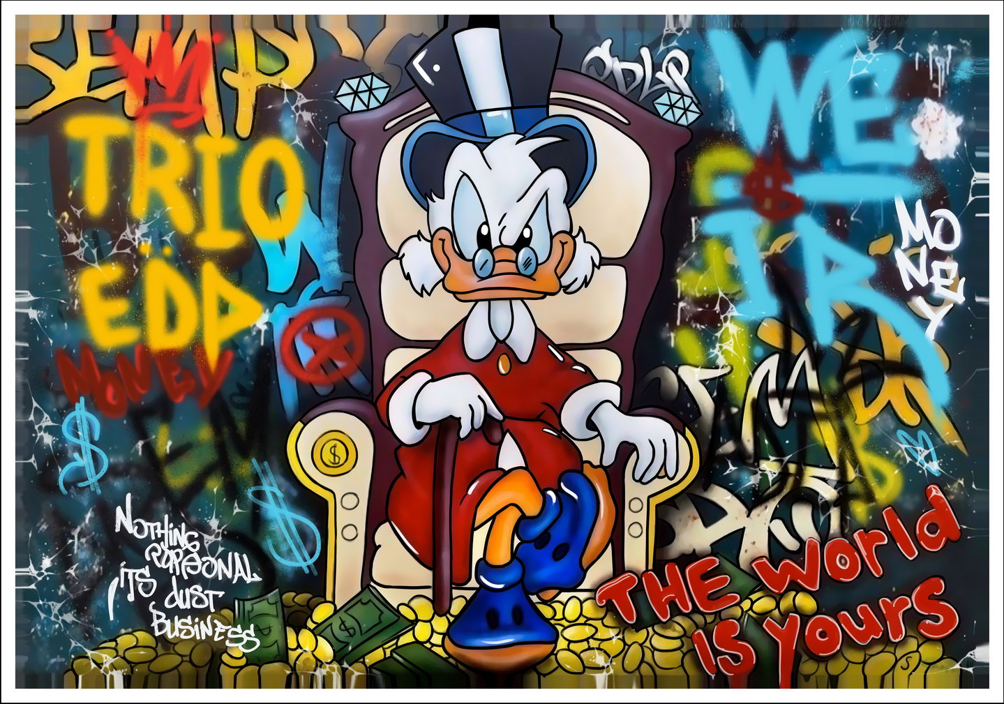 Scrooge McDuck Trio Pop Art Poster Graffiti Street Art Rich Cartoon Character Money Modern Print